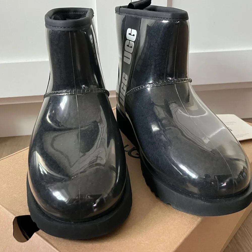 Womens Ugg size 6 Black CLASSIC CLEAR MINI Ankle Rain Snow Boots [1113190-BLK] - Picture 10 of 15
